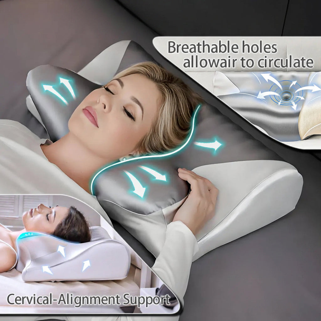 3D Ergonomic Cervical Pillow for Neck and Shoulder Support, Butterfly Contour Memory Foam Pillow with Breathable Air Holes, Cervical Alignment Support Pillow for Side Back Sleepers, Pain Relief Sleeping Pillow for Home Bedroom