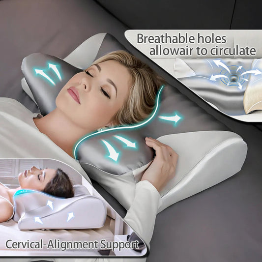 3D Ergonomic Cervical Pillow for Neck and Shoulder Support, Butterfly Contour Memory Foam Pillow with Breathable Air Holes, Cervical Alignment Support Pillow for Side Back Sleepers, Pain Relief Sleeping Pillow for Home Bedroom