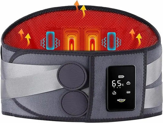 Alljoy Heated Lumbar Support Belt, Cordless Portable Lower Back Therapy Belt with 3 Heat Levels and 5 Vibration Modes, Relieve Waist Soreness and Muscle Tension, Ideal Gift for Men and Women