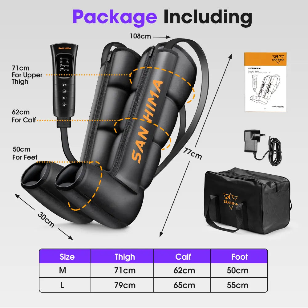 SAN HIMA Recovery Boots M/L – Sequential Full-Leg Air Compression Boots for Circulation & Pain Relief | 6 Modes, 6 Intensity | Pair for Daily Recovery