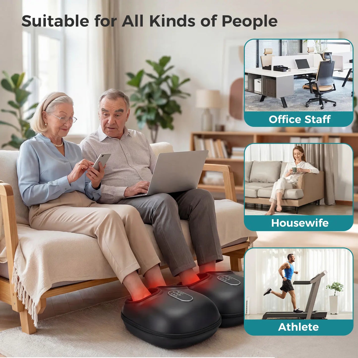 Foot Massager Machine with Heat, Shiatsu Deep Kneading Feet Massager with Air Compression, 6 Modes, Foot Massager Gifts for Women Men