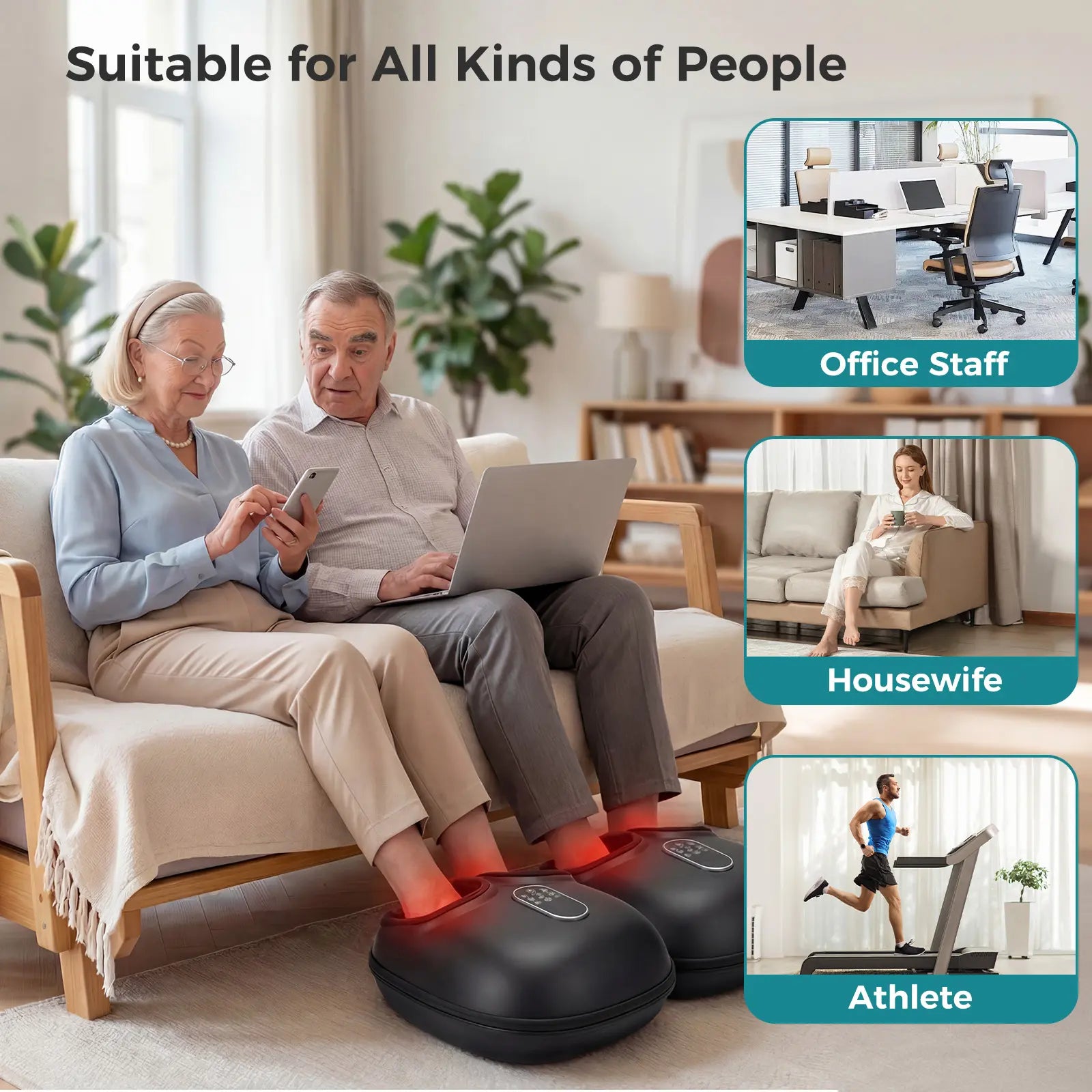 Foot Massager Machine with Heat, Shiatsu Deep Kneading Feet Massager with Air Compression, 6 Modes, Foot Massager Gifts for Women Men