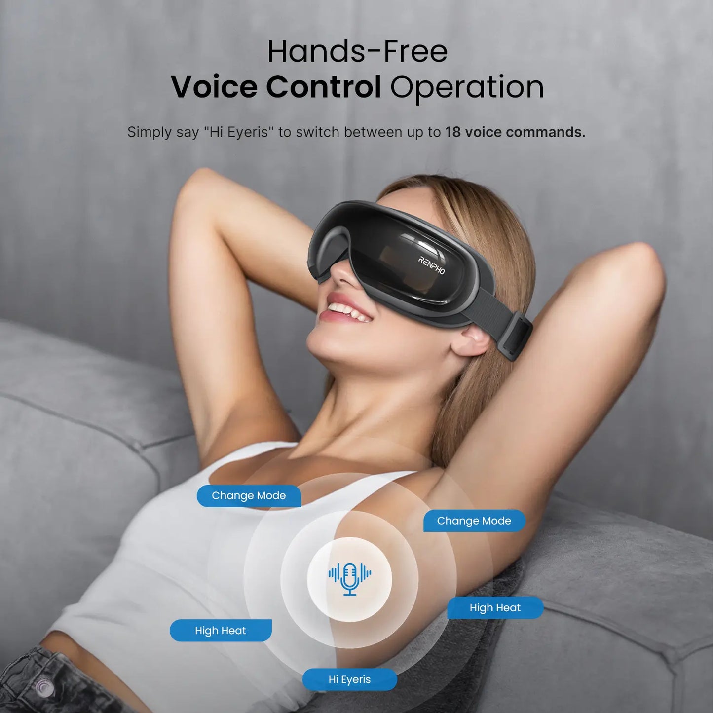 RENPHO Eyeris 3 Eye Massager with Heat and Cooling for Migraines, Summervibes Voice Controlled Portable Eye Mask with Comfort Ice Pack, Gift Choice for Man Women
