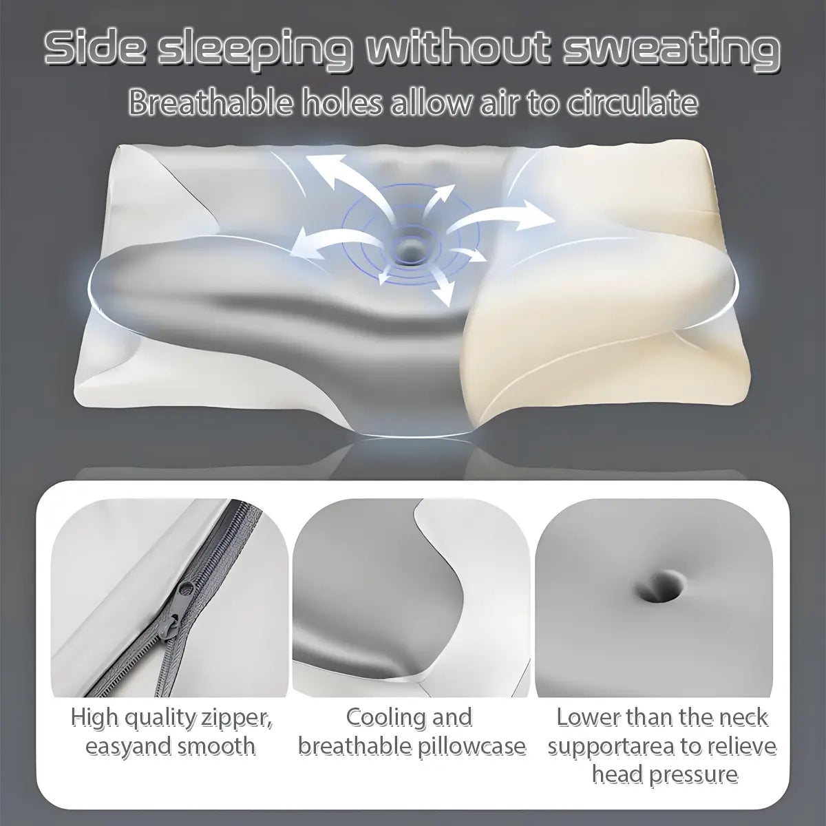 3D Ergonomic Cervical Pillow for Neck and Shoulder Support, Butterfly Contour Memory Foam Pillow with Breathable Air Holes, Cervical Alignment Support Pillow for Side Back Sleepers, Pain Relief Sleeping Pillow for Home Bedroom