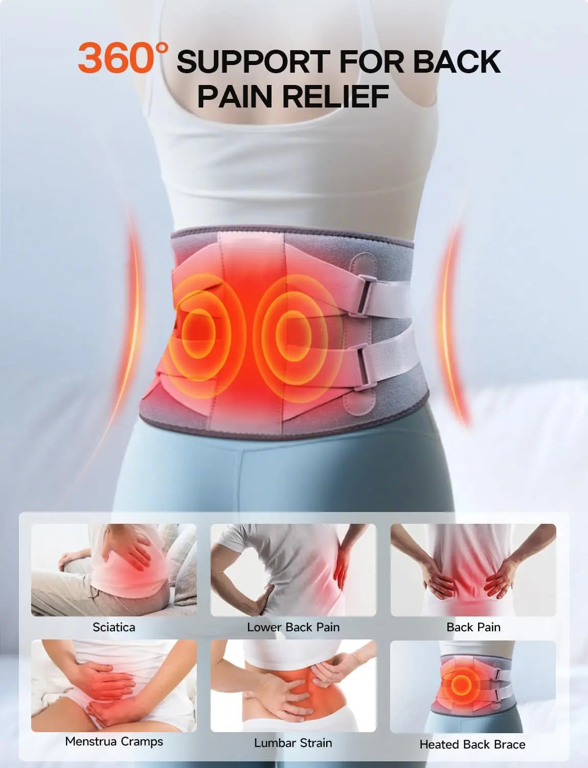 Alljoy Heated Lumbar Support Belt, Cordless Portable Lower Back Therapy Belt with 3 Heat Levels and 5 Vibration Modes, Relieve Waist Soreness and Muscle Tension, Ideal Gift for Men and Women