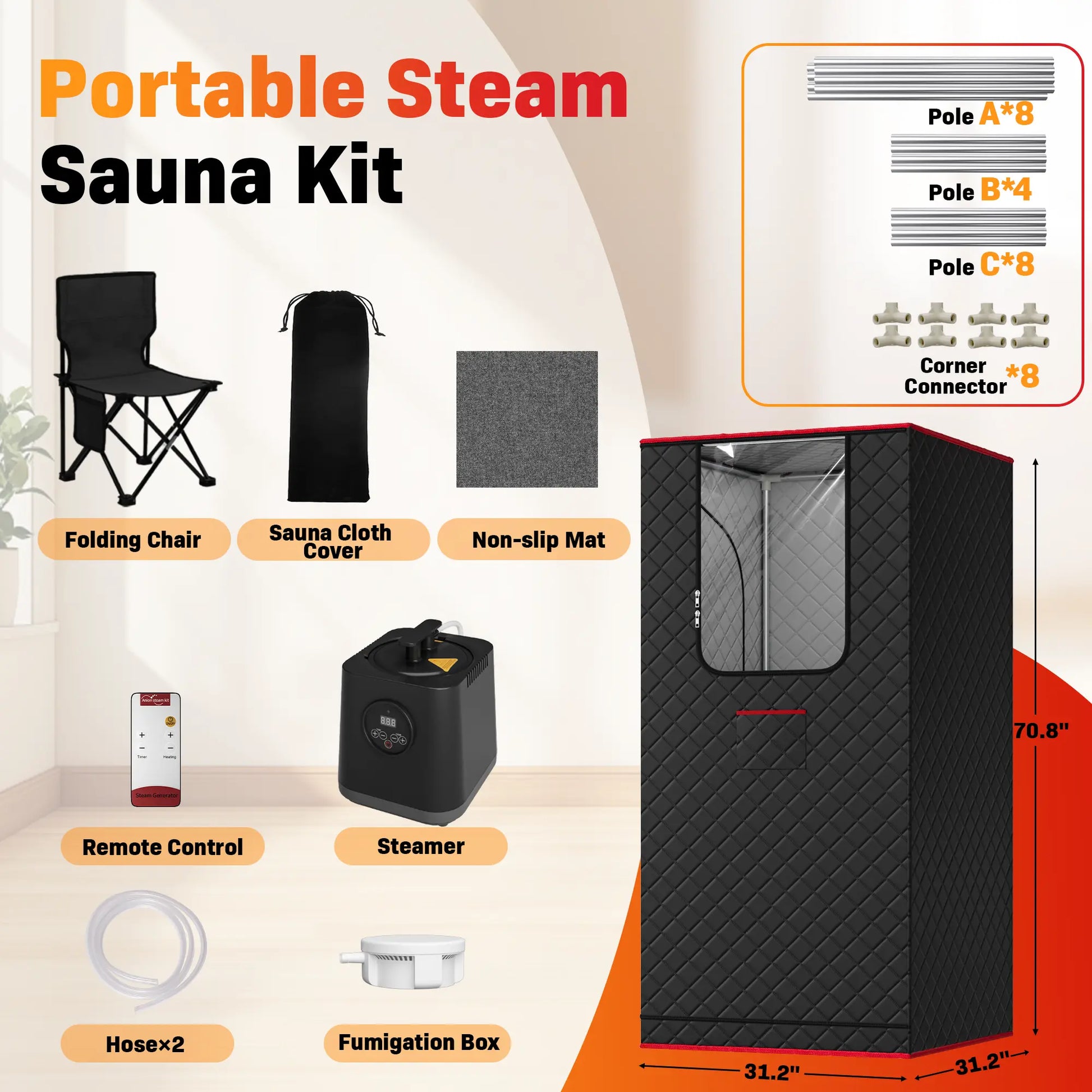 TEHANLD Portable Sauna Box for Home, Personal Steam Nurecover Saunas Heater at Home Use, 3.0L 1200W Steamer, Indoor Foldable Sauna Tent, Dry Sauna SPA Full Body Inflatable Pool