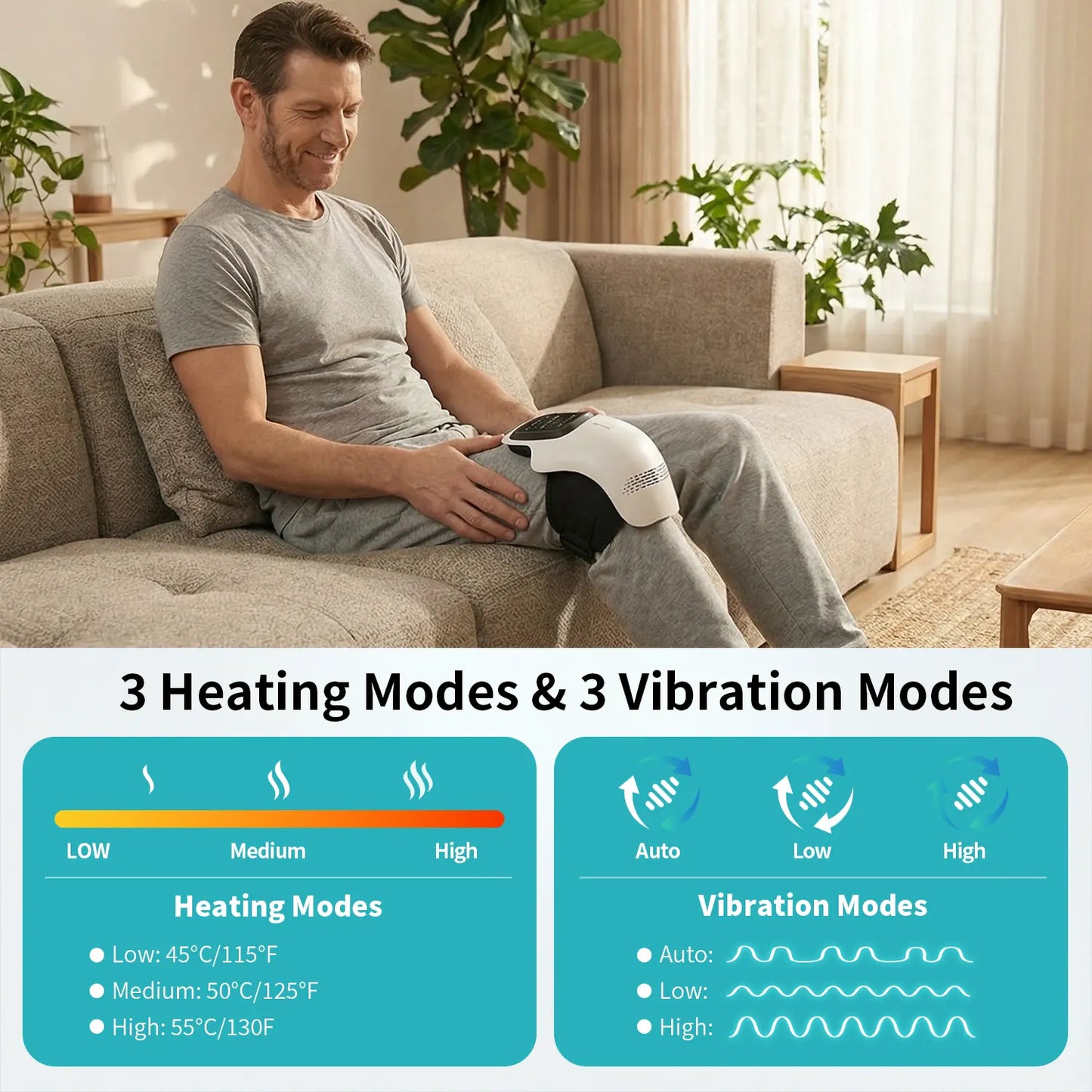 Knee Massager,Cordless Knee Massager and Vibration,Adjustable Temperature Knee Massager with Clear Visible LED Screen Comfort