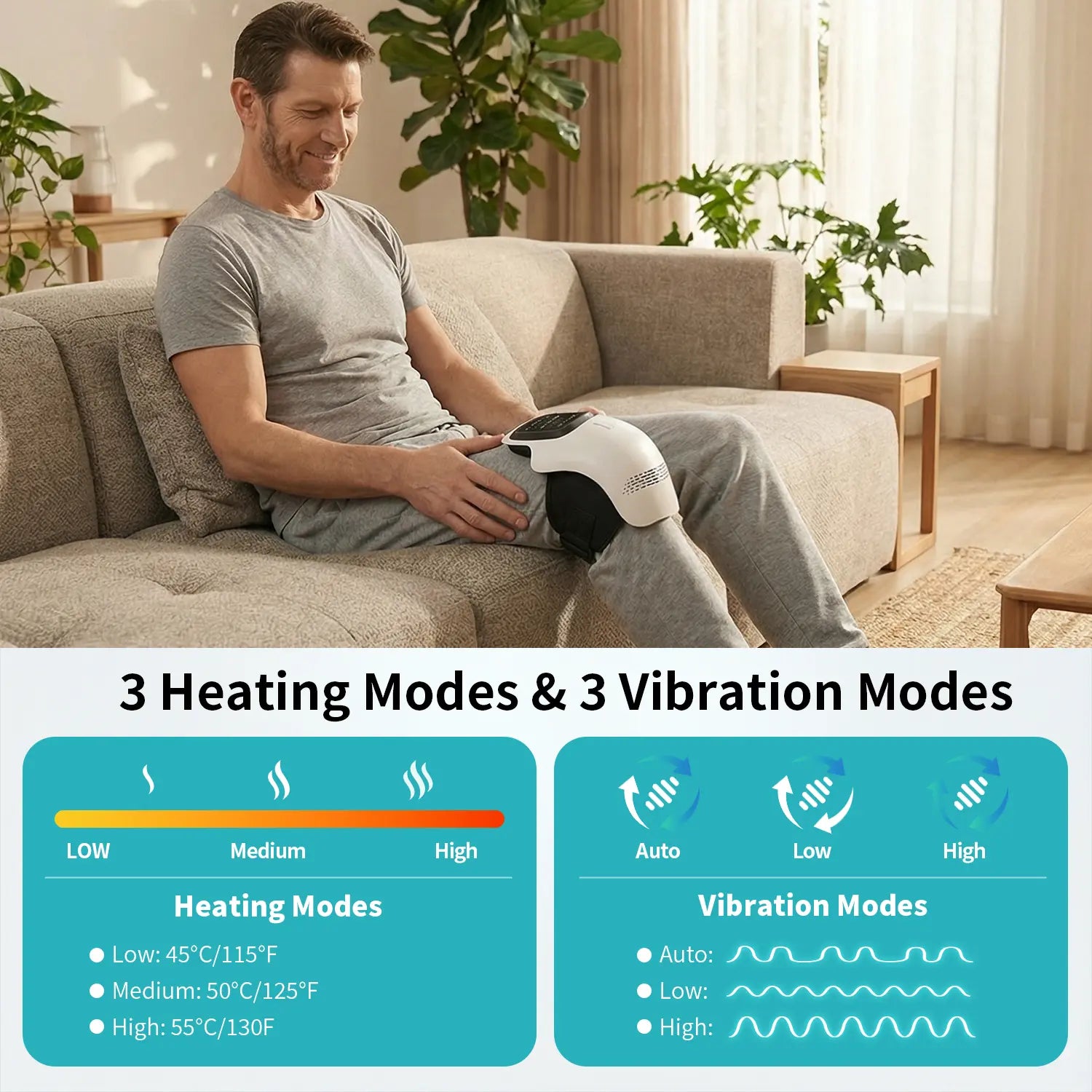 Knee Massager,Cordless Knee Massager and Vibration,Adjustable Temperature Knee Massager with Clear Visible LED Screen Comfort