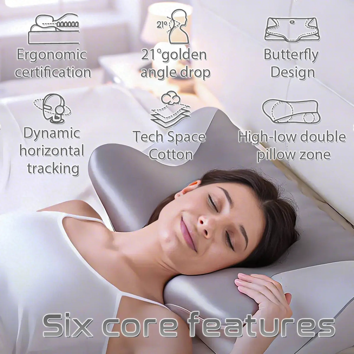 3D Ergonomic Cervical Pillow for Neck and Shoulder Support, Butterfly Contour Memory Foam Pillow with Breathable Air Holes, Cervical Alignment Support Pillow for Side Back Sleepers, Pain Relief Sleeping Pillow for Home Bedroom