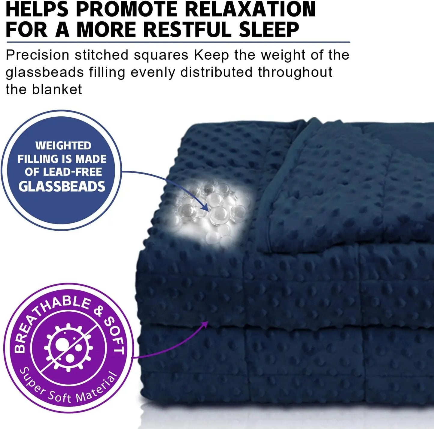 Weighted Blanket 15Lbs for Adult(60"80",Navy Blue) Breathable Soft Minky Weighted Throw Blanket for All Season,Heavy Blanket with Glass Beads