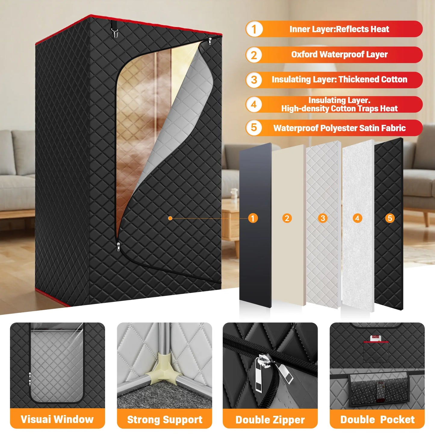 TEHANLD Portable Sauna Box for Home, Personal Steam Nurecover Saunas Heater at Home Use, 3.0L 1200W Steamer, Indoor Foldable Sauna Tent, Dry Sauna SPA Full Body Inflatable Pool