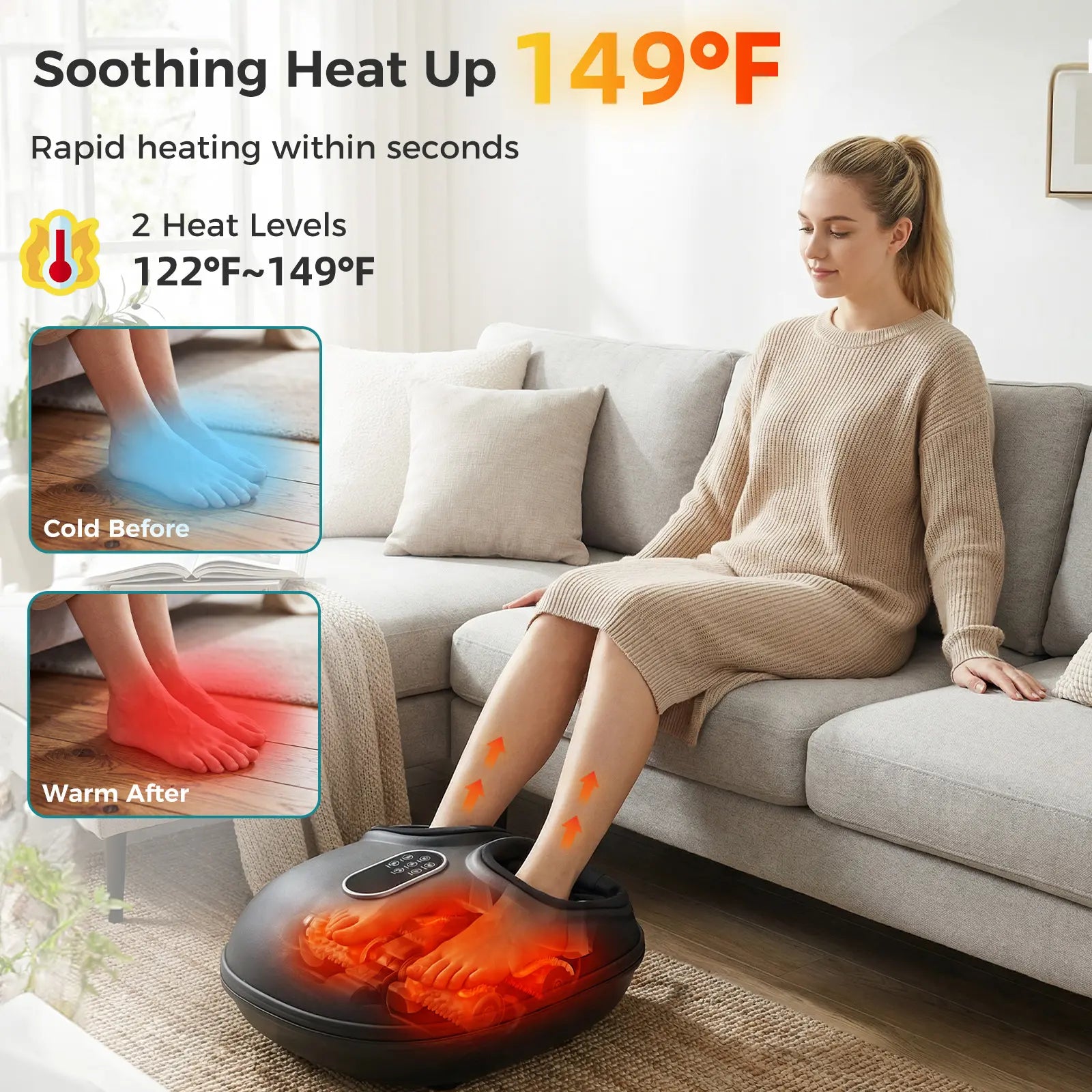 Foot Massager Machine with Heat, Shiatsu Deep Kneading Feet Massager with Air Compression, 6 Modes, Foot Massager Gifts for Women Men
