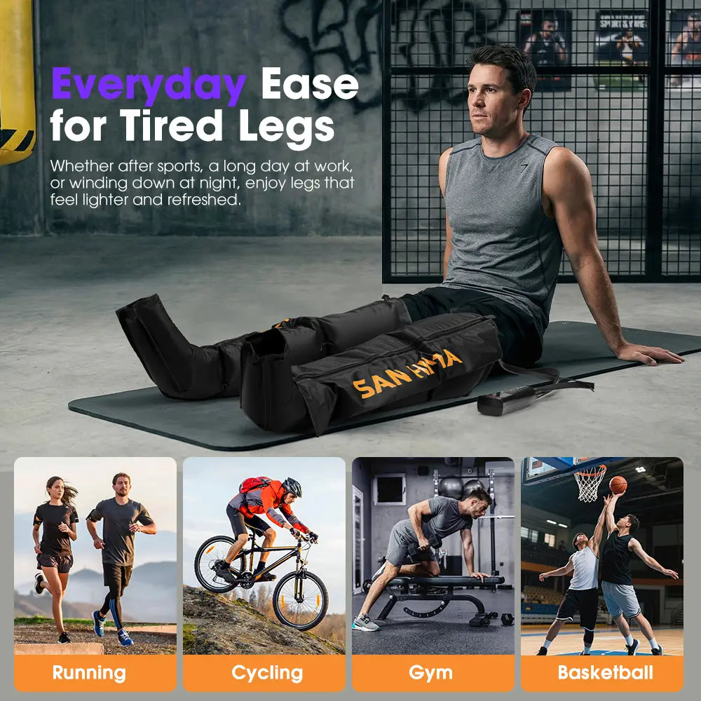SAN HIMA Recovery Boots M/L – Sequential Full-Leg Air Compression Boots for Circulation & Pain Relief | 6 Modes, 6 Intensity | Pair for Daily Recovery