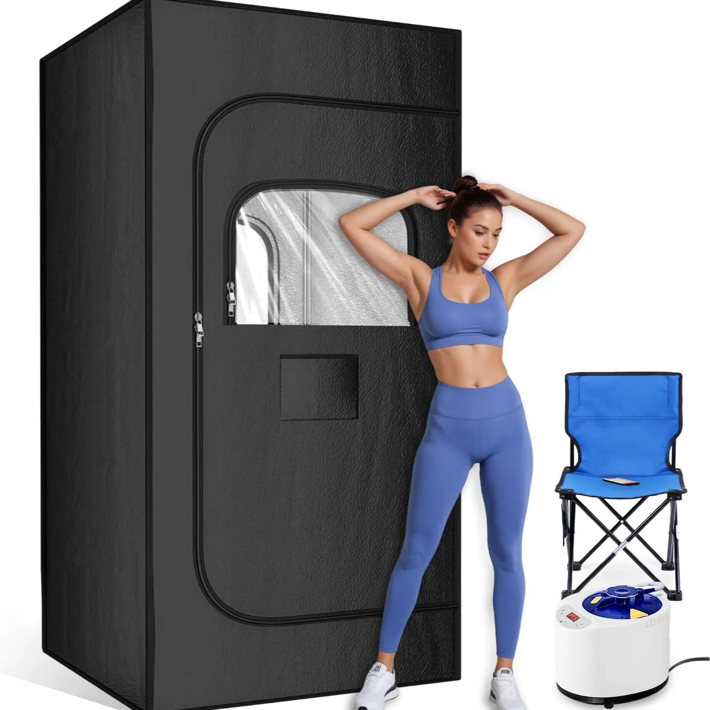 TEHANLD Portable Sauna Box for Home, Personal Steam Nurecover Saunas Heater at Home Use, 3.0L 1200W Steamer, Indoor Foldable Sauna Tent, Dry Sauna SPA Full Body Inflatable Pool