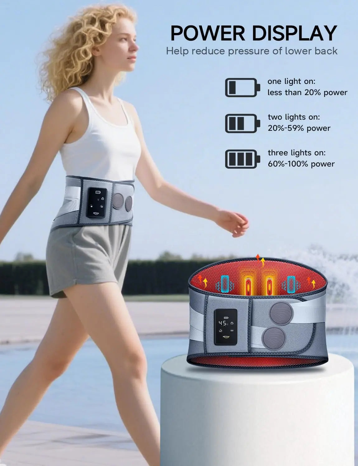 Alljoy Heated Lumbar Support Belt, Cordless Portable Lower Back Therapy Belt with 3 Heat Levels and 5 Vibration Modes, Relieve Waist Soreness and Muscle Tension, Ideal Gift for Men and Women