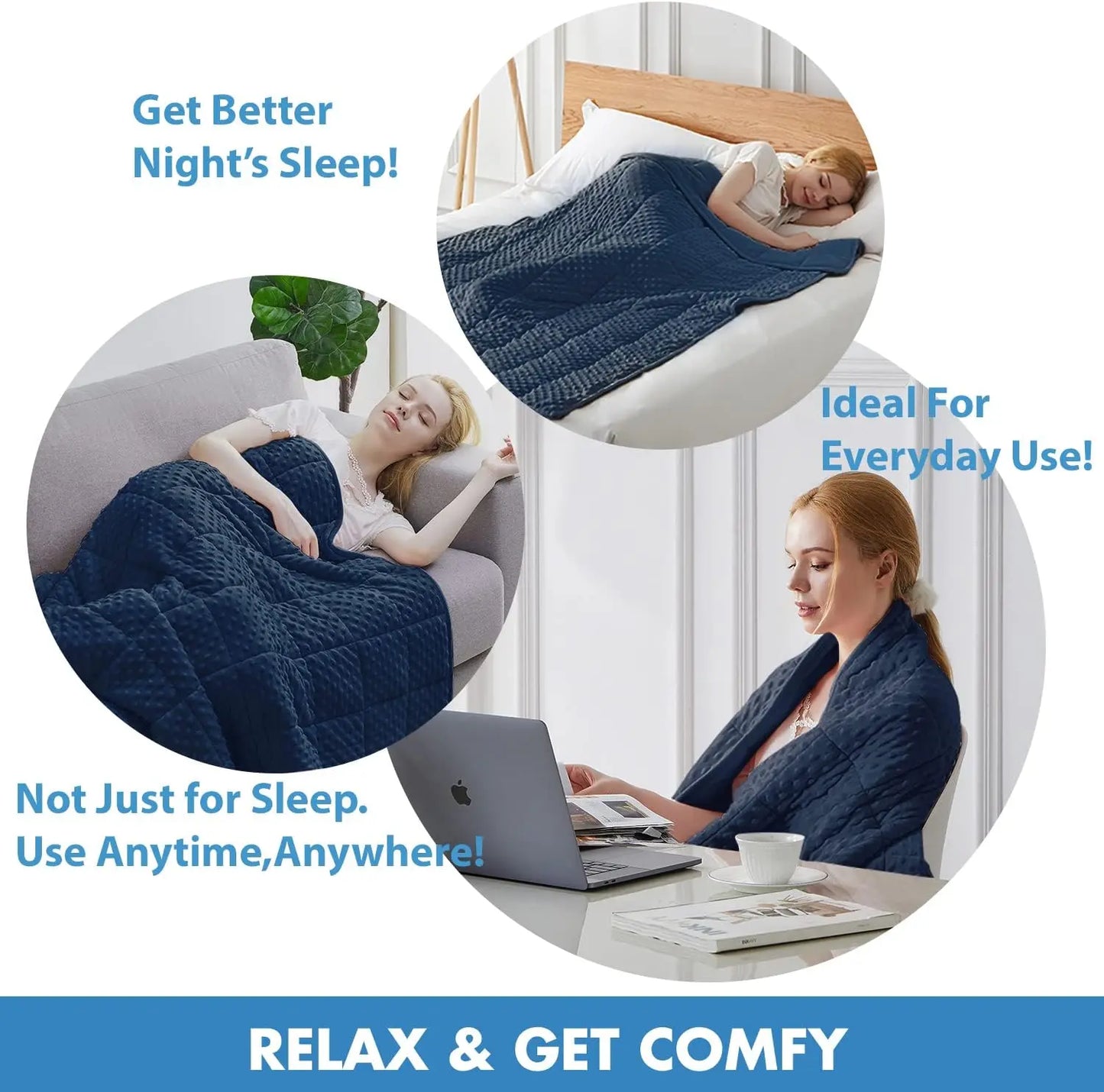 Weighted Blanket 15Lbs for Adult(60"80",Navy Blue) Breathable Soft Minky Weighted Throw Blanket for All Season,Heavy Blanket with Glass Beads