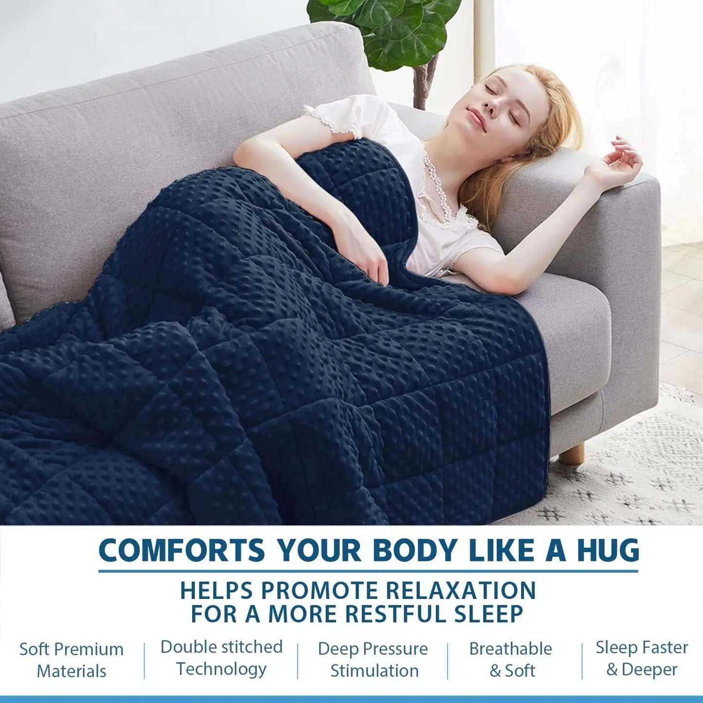 Weighted Blanket 15Lbs for Adult(60"80",Navy Blue) Breathable Soft Minky Weighted Throw Blanket for All Season,Heavy Blanket with Glass Beads