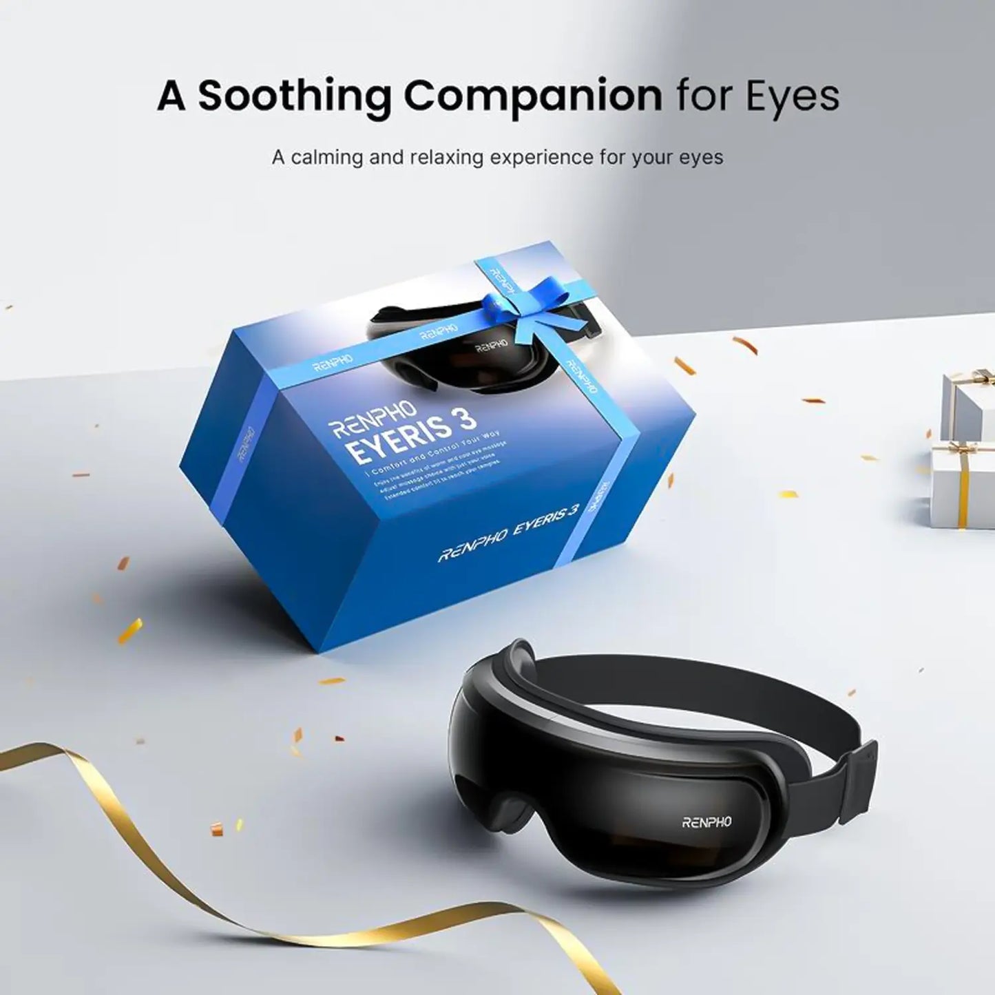 RENPHO Eyeris 3 Eye Massager with Heat and Cooling for Migraines, Summervibes Voice Controlled Portable Eye Mask with Comfort Ice Pack, Gift Choice for Man Women